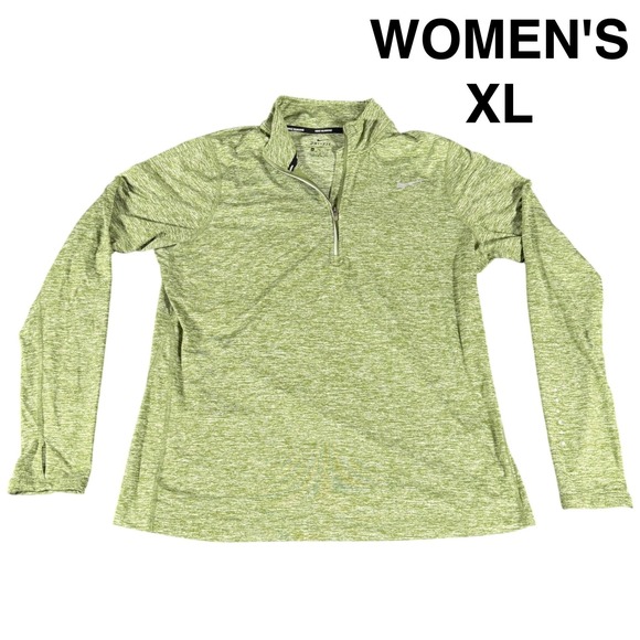 Nike Tops - Nike‎ Running Dri-FIT 1/4 Zip Pullover Womens XL Heather Green Thumbholes Yoga